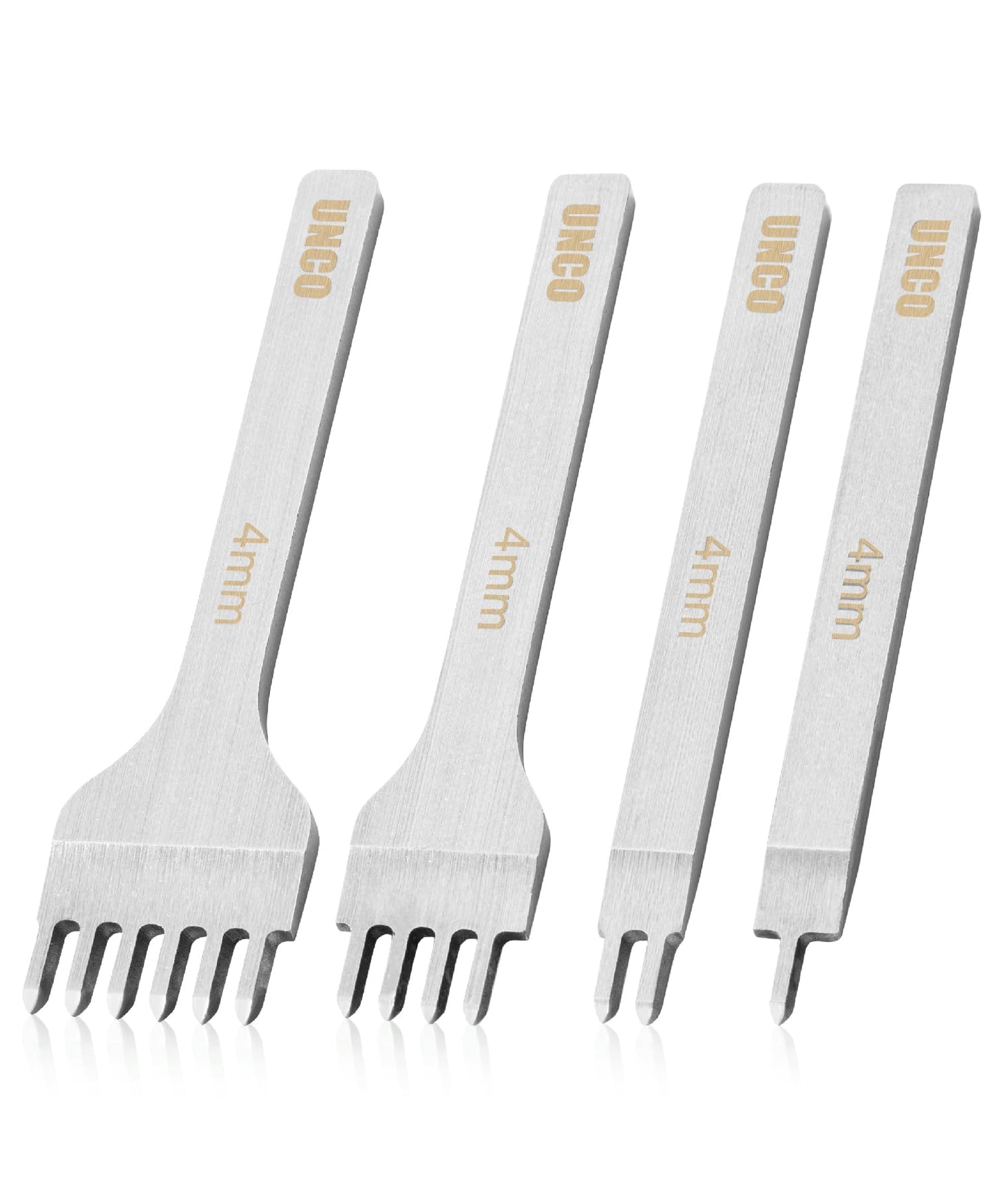 UNCO- Leather Stitching Punch, 4 Pack, 5 mm, 1/2/4/6 Prong, Leather Stitch Punch, Leather Fork Punch, Leather Chisel, Leather Hole Punch Tool, Leather Punch Tool, Stitching Chisel