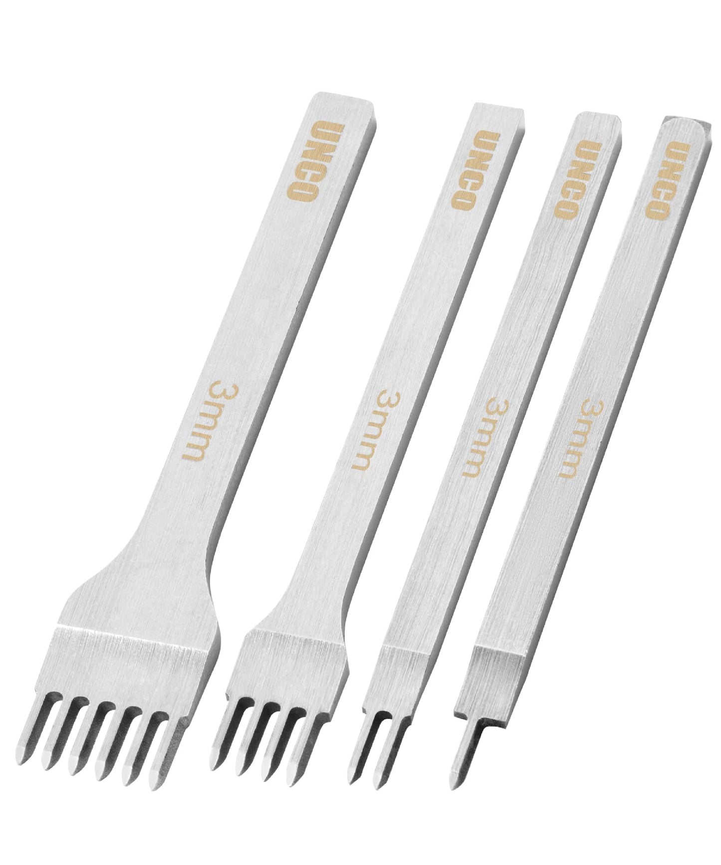 UNCO- Leather Stitching Punch, 4 Pack, 5 mm, 1/2/4/6 Prong, Leather Stitch Punch, Leather Fork Punch, Leather Chisel, Leather Hole Punch Tool, Leather Punch Tool, Stitching Chisel