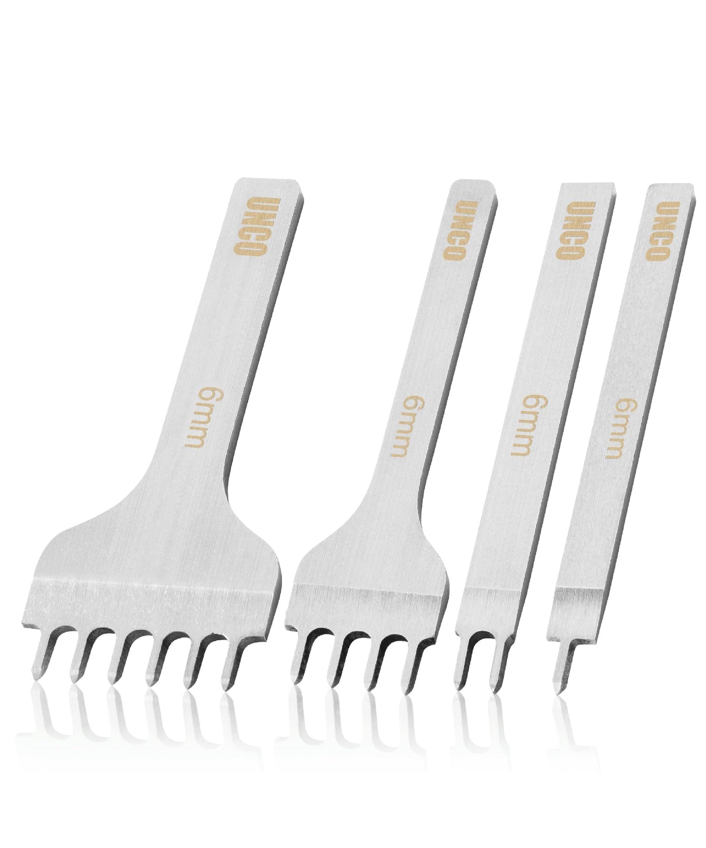 UNCO- Leather Stitching Punch, 4 Pack, 5 mm, 1/2/4/6 Prong, Leather Stitch Punch, Leather Fork Punch, Leather Chisel, Leather Hole Punch Tool, Leather Punch Tool, Stitching Chisel