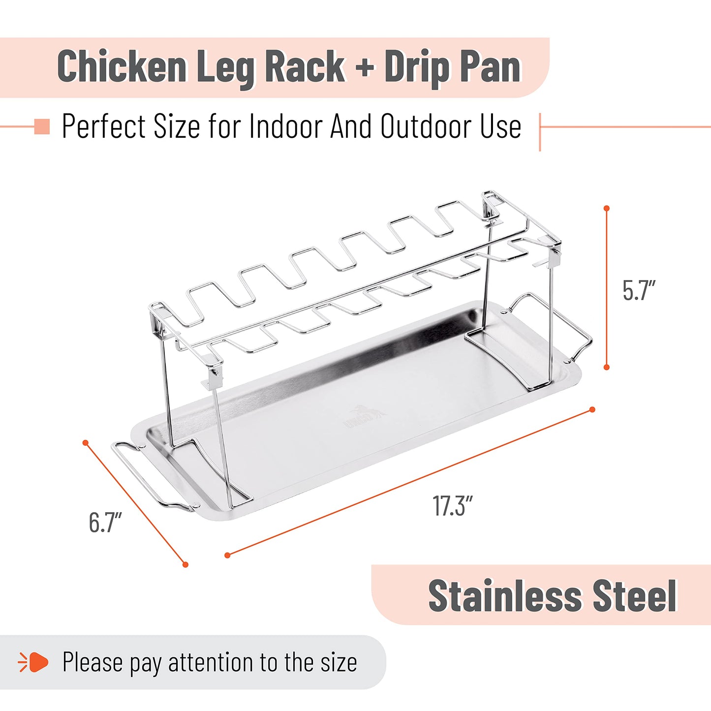 UNCO- Chicken Leg Rack for Grill with Drip Pan and Grill Basket