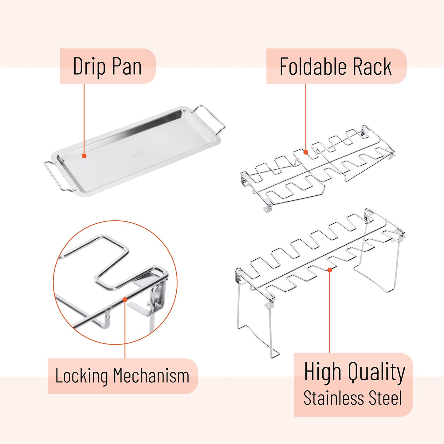 UNCO- Chicken Leg Rack for Grill with Drip Pan and Grill Basket