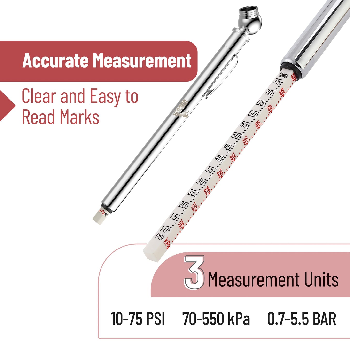 UNCO- Pencil Tire Pressure Gauge, 2 Pack, Blue & Red, 10-75 PSI, Tire Gauges for Tire Pressure, Tire Gauge, Air Pressure Gauge for Tires, Tire Air Gauge Tire Pressure, Car Tire Pressure Gauge