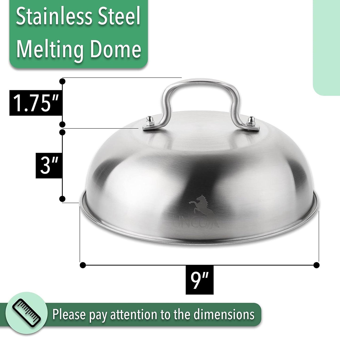 UNCO- Melting Dome, 9 Inch, Stainless Steel, Cheese Melting Dome, Round Basting Cover, Grilling Melting Dome, Cheese Melting Dome for Griddle, Griddle Grill Accessories