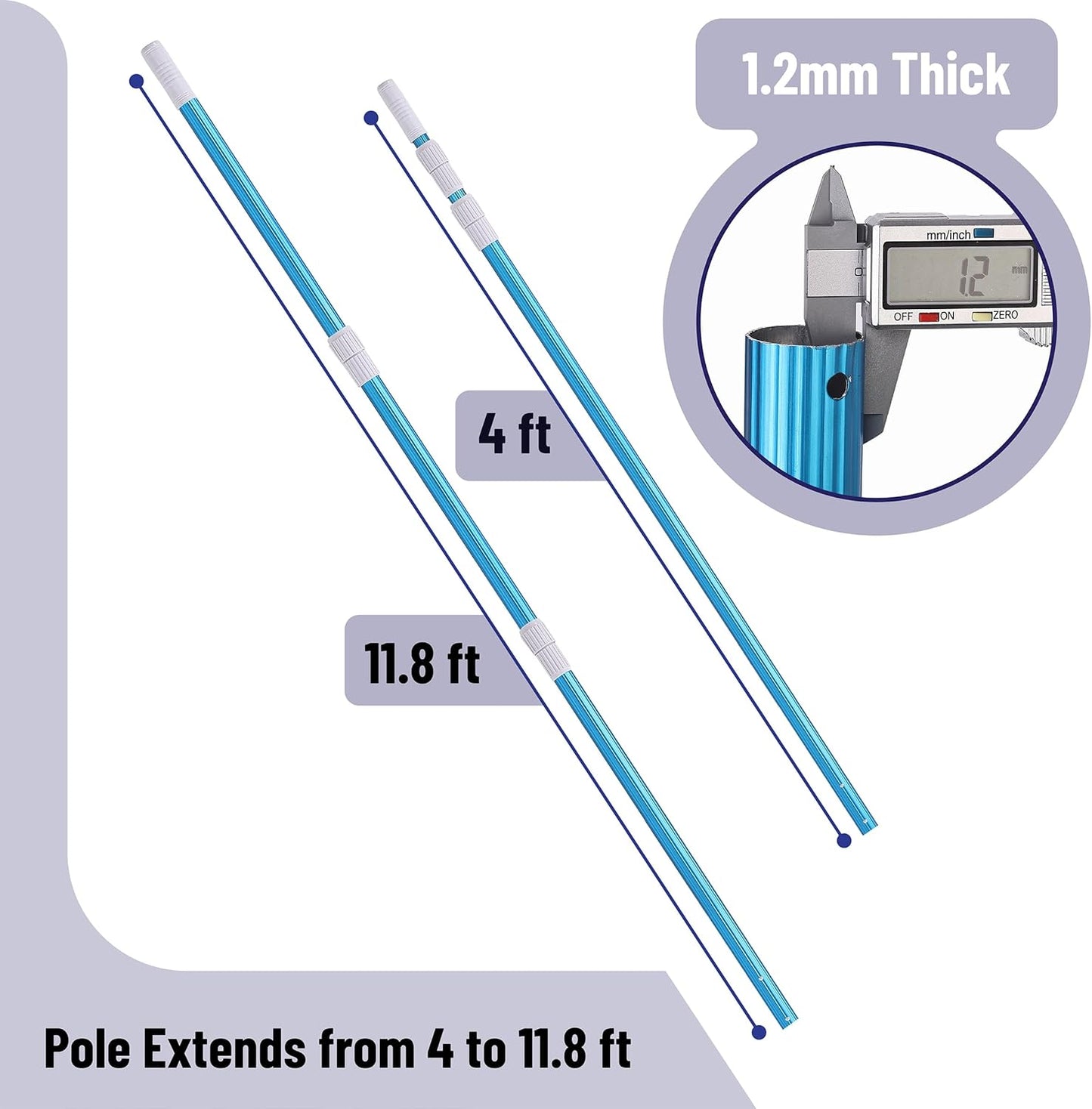 UNCO- Telescopic Pool Pole, 12Ft, Adjustable 3Piece Expandable Step-Up, Telescopic Pole, Pool Poles for Cleaning, Pool Cleaning Pole, Pool Brush Pole, Pool Pole Telescopic, Telescoping Pool Pole