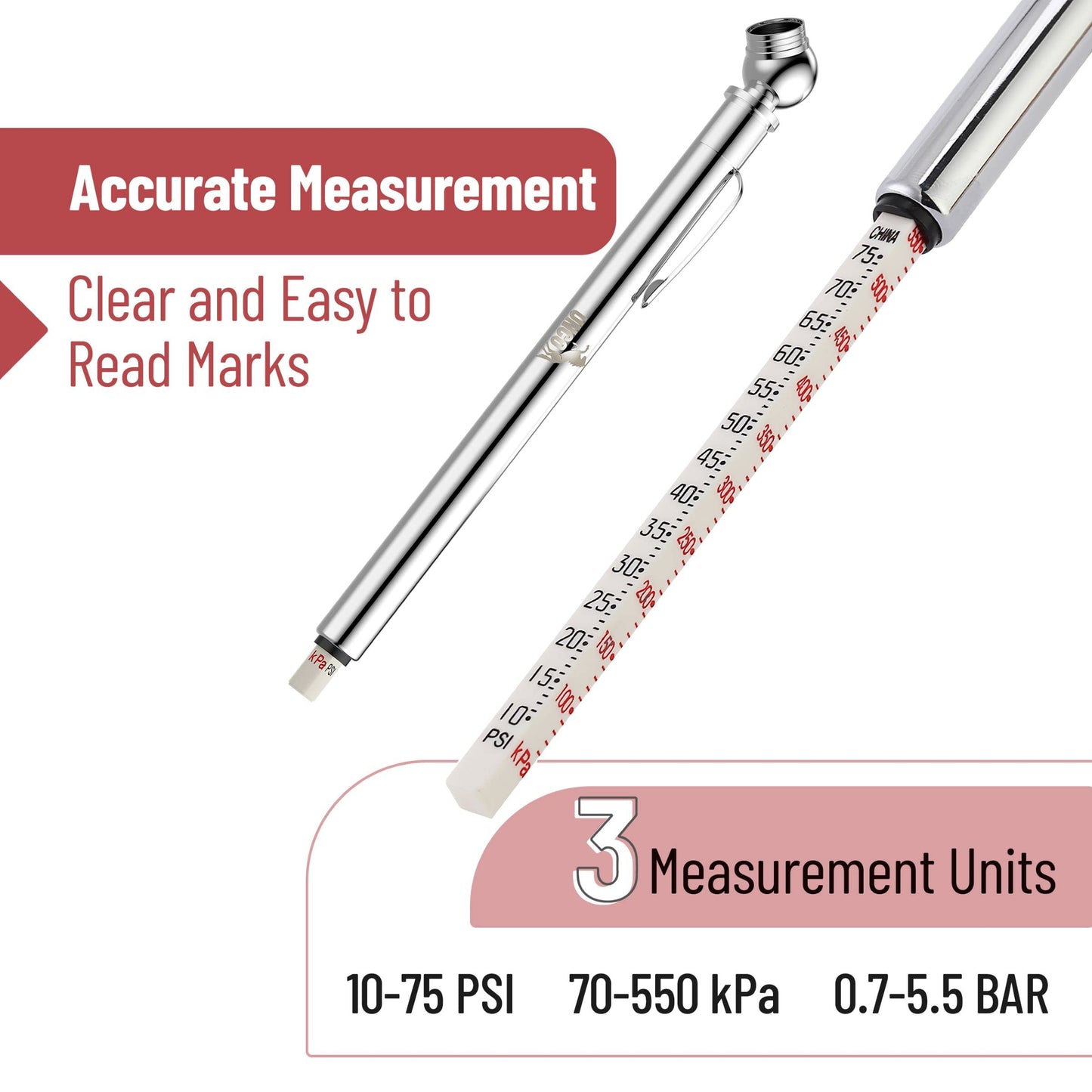 UNCO- Pencil Tire Pressure Gauge, 2 Pack, Blue & Red, 10-75 PSI, Tire Gauges for Tire Pressure, Tire Gauge, Air Pressure Gauge for Tires, Tire Air Gauge Tire Pressure, Car Tire Pressure Gauge