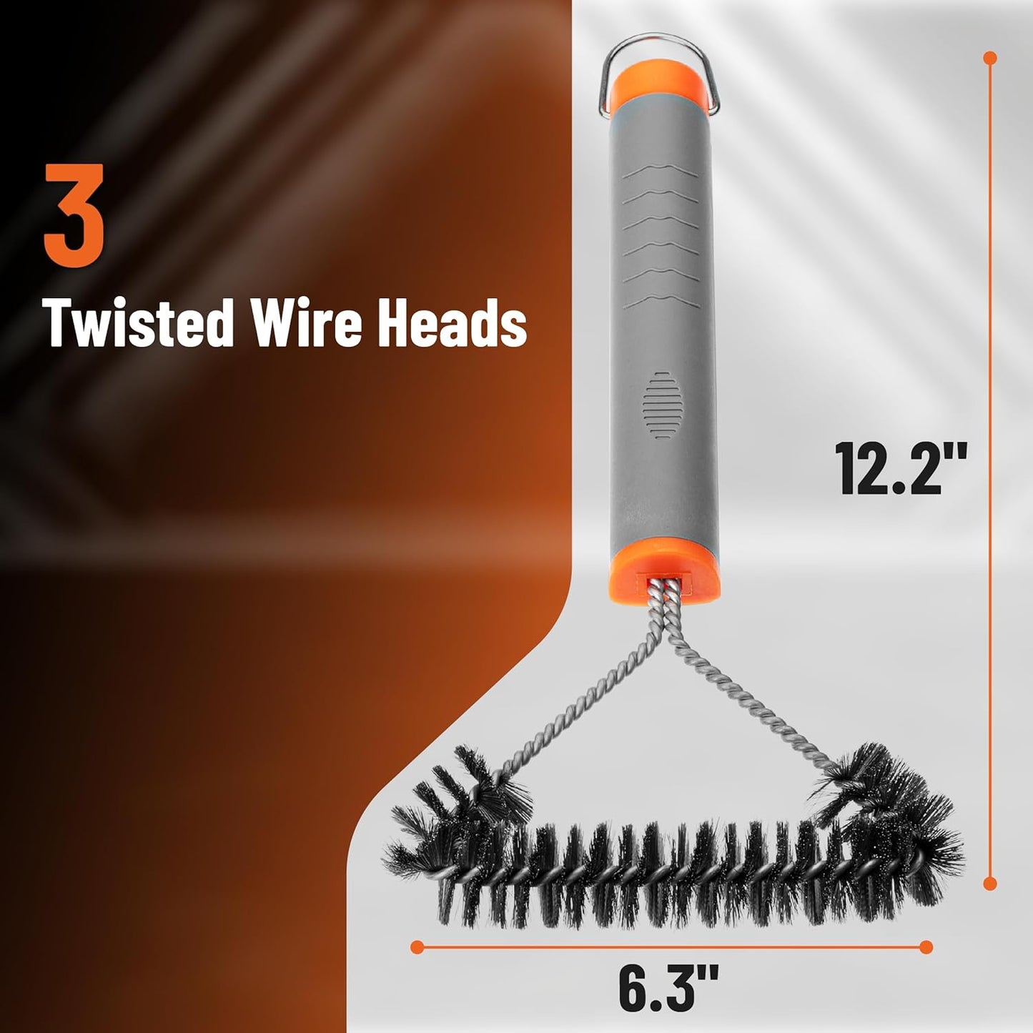 UNCO- 3-Sided Grill Brush Stainless Steel, 12.2", BBQ Grill Brush for Outdoor Grill Cleaning Brush, BBQ Brush, BBQ Brushes for Grill Cleaner Brush, Grill Scraper for Outdoor Grill Brushes