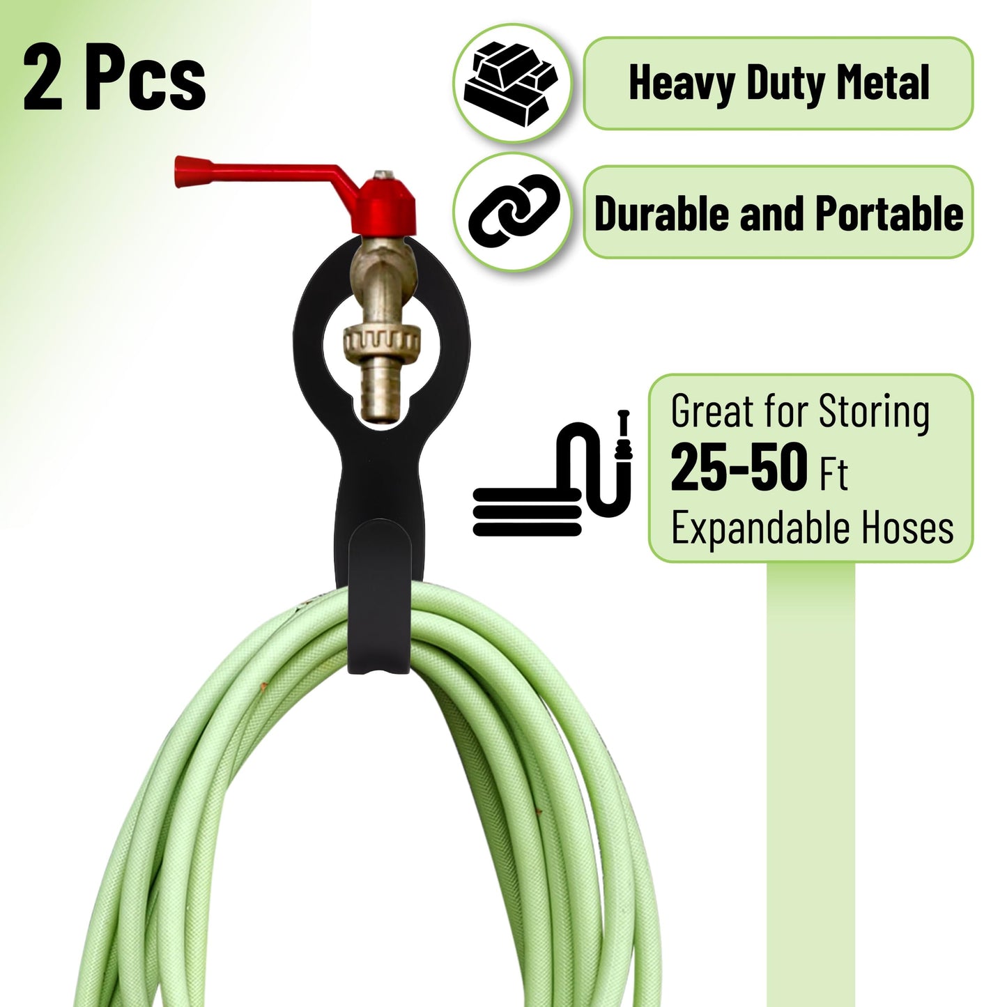 UNCO- Garden Hose Holder, Metal, 2 Pack, Fit 50’ of 5/8” Hose, Garden Hose Hanger, Water Hose Holder, Water Hose Holders for Outside, Portable Hose Holder, Hanging Hose Holder, Garden Hose Carrier