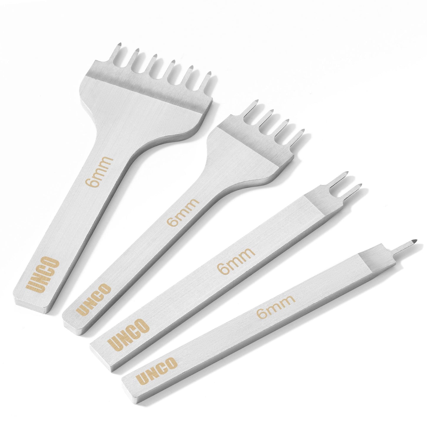 UNCO- Leather Stitching Punch, 4 Pack, 5 mm, 1/2/4/6 Prong, Leather Stitch Punch, Leather Fork Punch, Leather Chisel, Leather Hole Punch Tool, Leather Punch Tool, Stitching Chisel