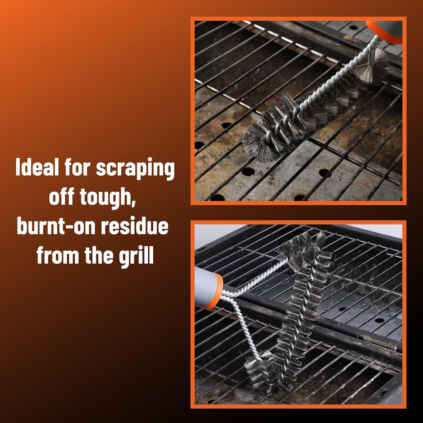 UNCO- 3-Sided Grill Brush Stainless Steel, 12.2", BBQ Grill Brush for Outdoor Grill Cleaning Brush, BBQ Brush, BBQ Brushes for Grill Cleaner Brush, Grill Scraper for Outdoor Grill Brushes