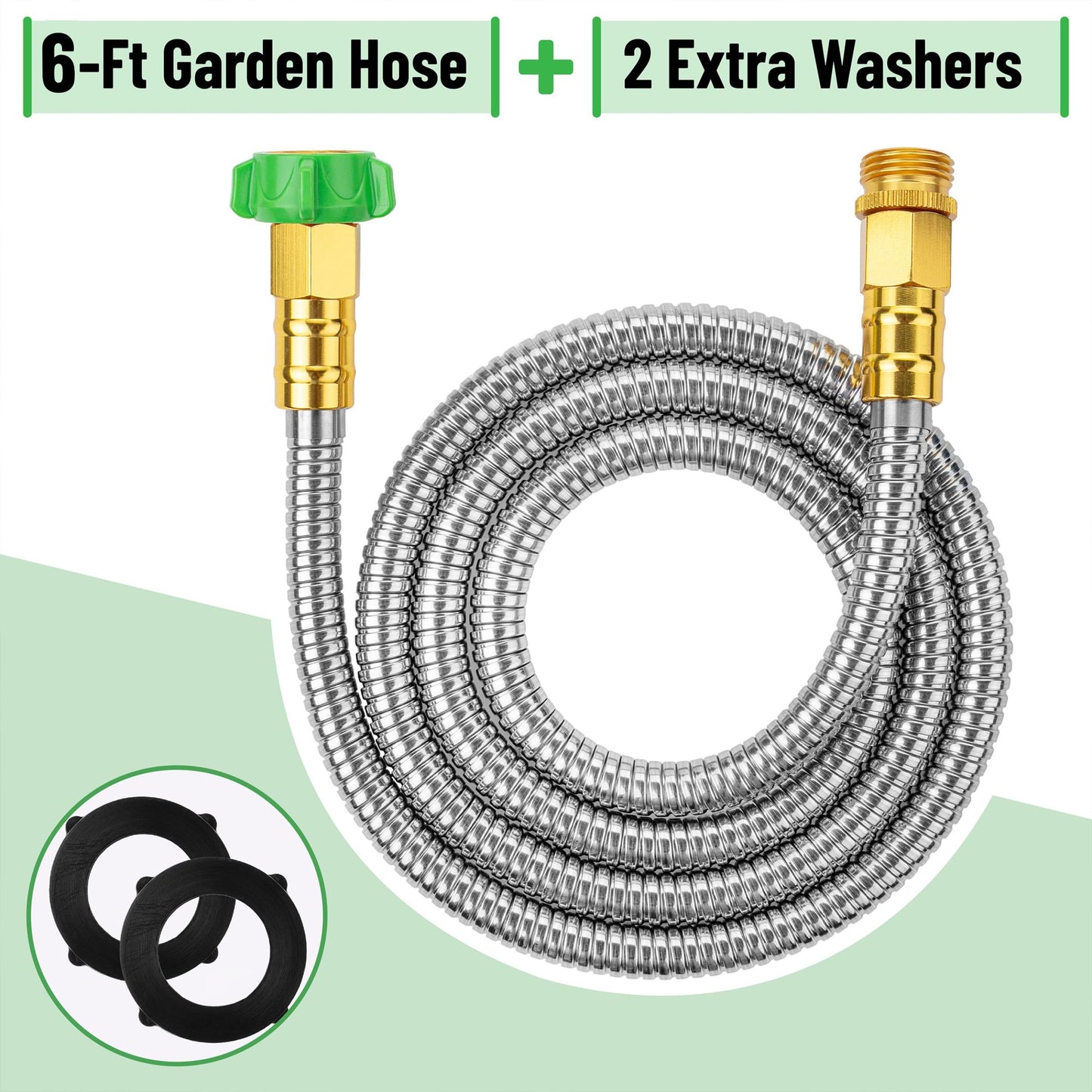UNCO- Garden Hose, 6 Feet, Stainless Steel Hose, Metal Hose, Metal Garden Hose, Stainless Steel Garden Hose, Outdoor Hose, No Kink Garden Hose, Short Garden Hose, Garden Hose Metal