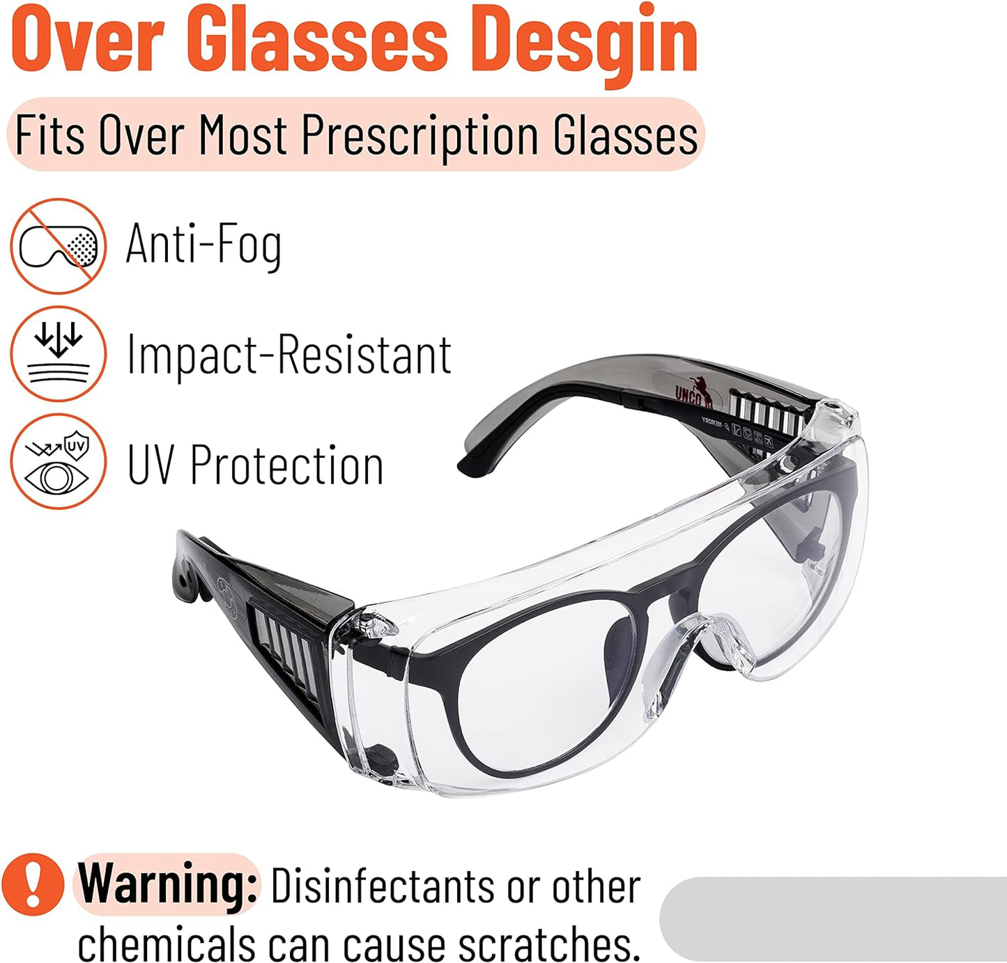 UNCO- Safety Goggles Over Glasses, 2 Pack