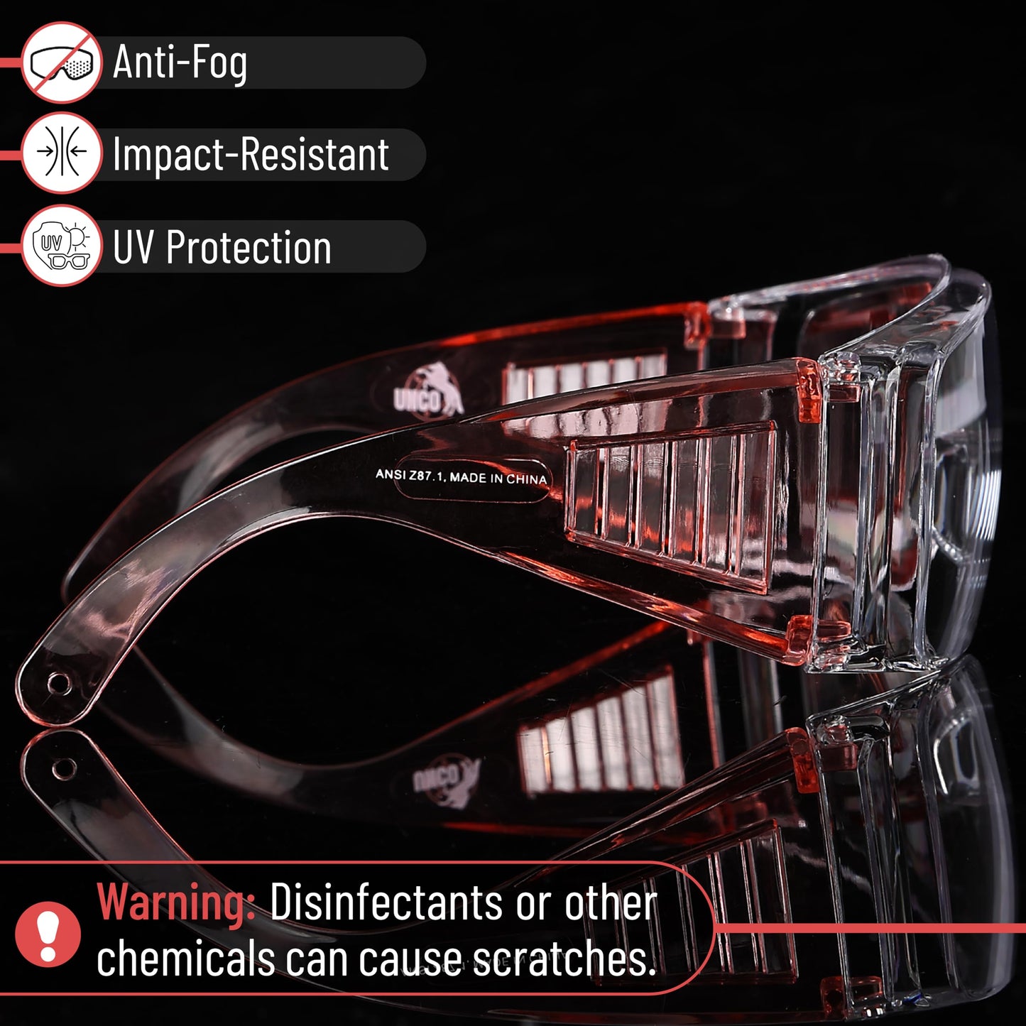 UNCO- Safety Goggles Over Glasses, Protective Goggles, Safety Goggles Anti Fog, Work, Safety Glasses Over