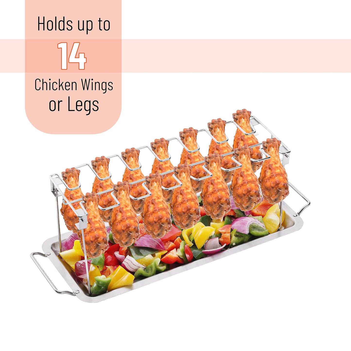UNCO- Chicken Leg Rack for Grill with Drip Pan and Grill Brush with Scraper