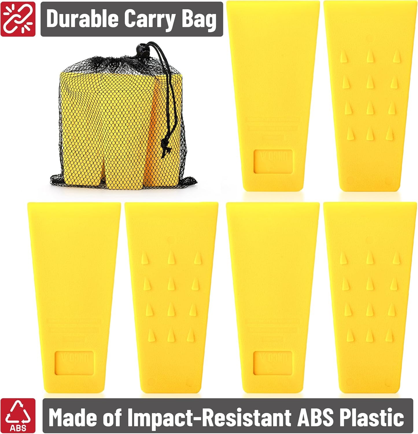 UNCO- Tree Felling Wedges with Spikes, 5.5", 6 pcs, Yellow Wedges with Storage Bag, Splitting Wedge, Plastic Wedges for Tree Cutting, Logging Tools and Equipment, Chainsaw Wedges for Trees, Wood Wedge