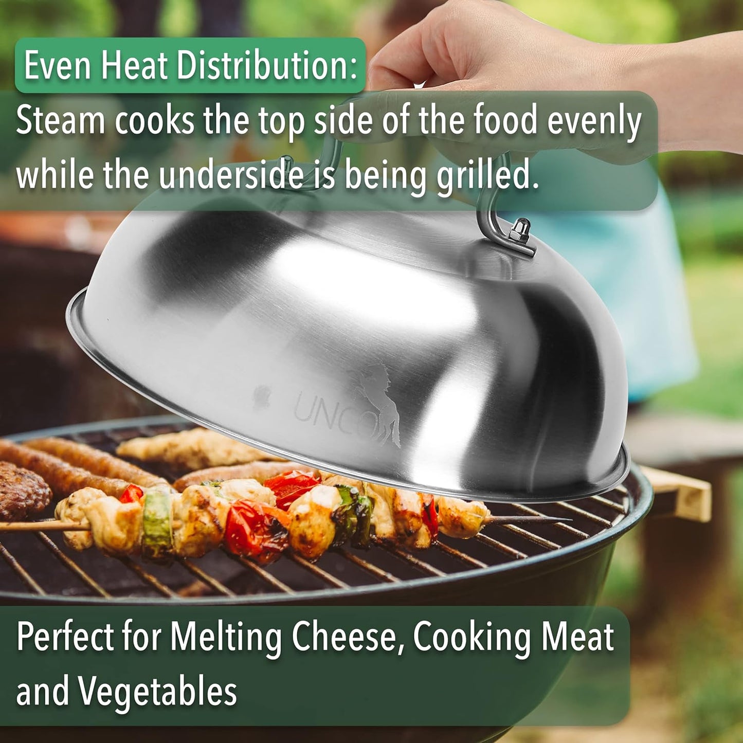 UNCO- Melting Dome, 9 Inch, Stainless Steel, Cheese Melting Dome, Round Basting Cover, Grilling Melting Dome, Cheese Melting Dome for Griddle, Griddle Grill Accessories