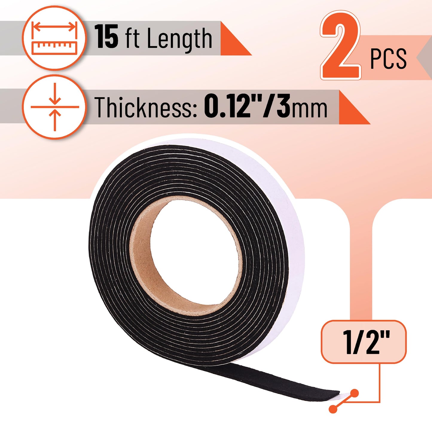 UNCO- Grill Gasket, 4 Pack, 15 ft, 1/2"x 1/8", black, Smoker Gasket Sealer High Temp, Smoker Seal Gasket, Smoker Gasket, High Temp Gasket Material, High Heat Gasket for Smokers, Smoker Door Gasket