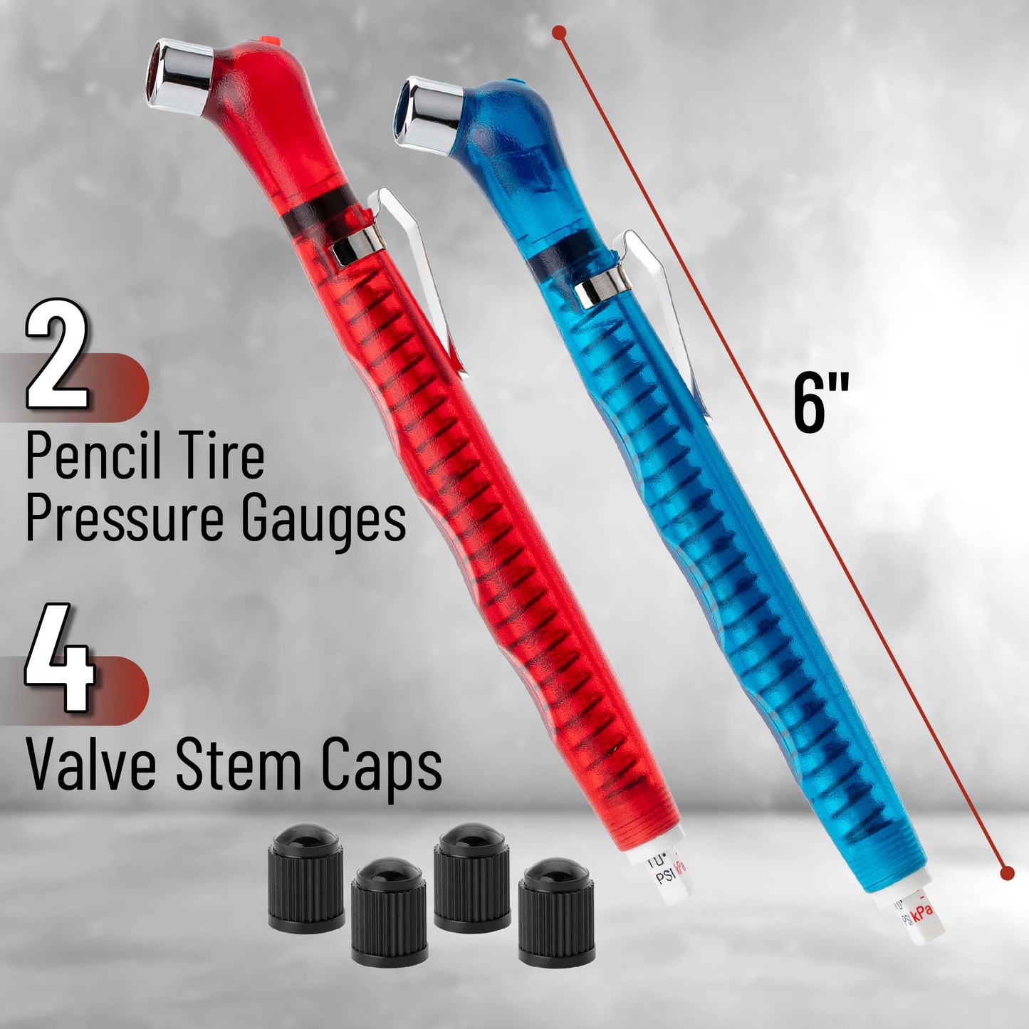 UNCO- Pencil Tire Pressure Gauge, 2 Pack, Blue & Red, 10-75 PSI, Tire Gauges for Tire Pressure, Tire Gauge, Air Pressure Gauge for Tires, Tire Air Gauge Tire Pressure, Car Tire Pressure Gauge