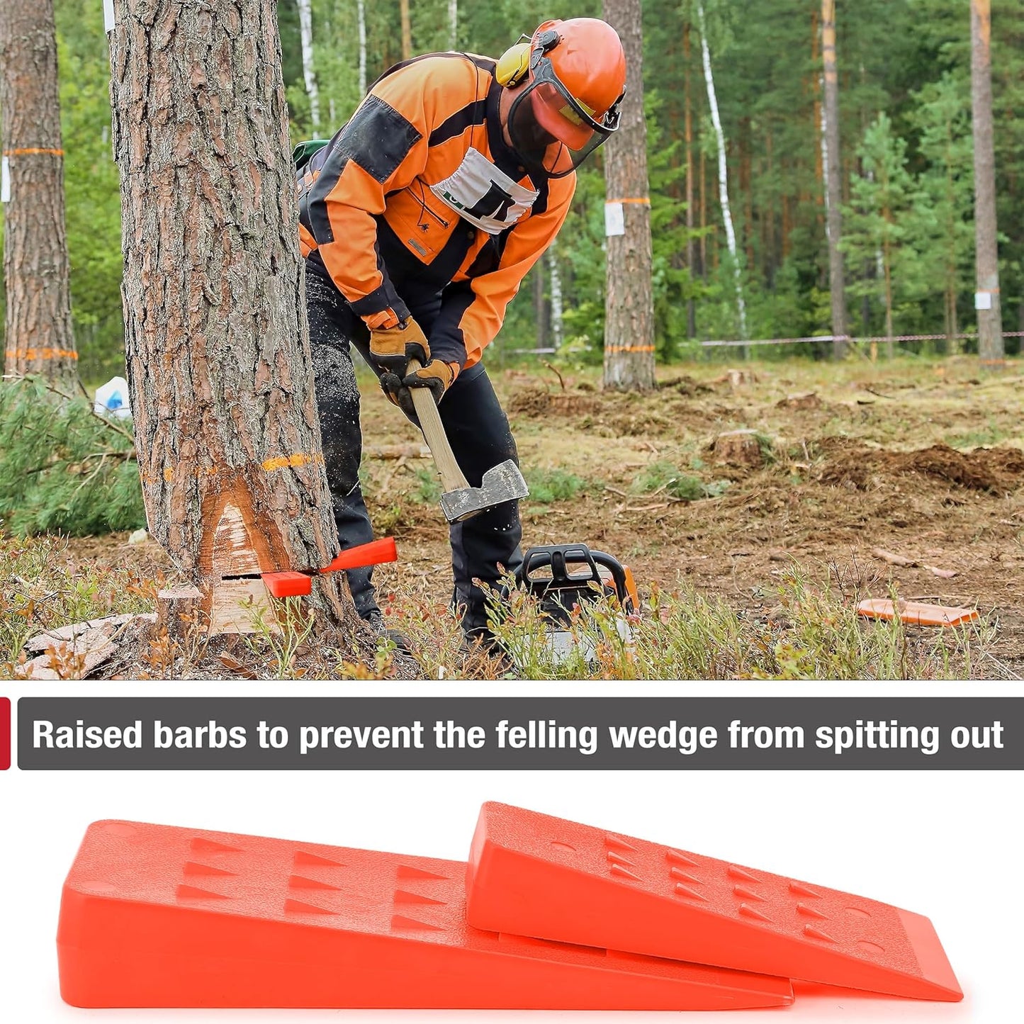 UNCO- Tree Felling Wedges with Spikes, 5.5", 6 pcs, Orange Wedges with Storage Bag, Splitting Wedge, Plastic Wedges for Tree Cutting, Logging Tools and Equipment, Chainsaw Wedges for Trees, Wood Wedge