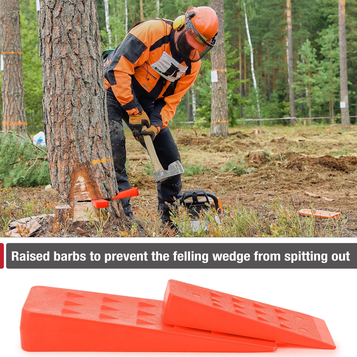 UNCO- Tree Felling Wedges with Spikes, 4Pack, 5.5" & 8" Wedges with Storage Bag, Splitting Wedge, Plastic Wedges, Logging Tools and Equipment, Chainsaw Wedges for Trees