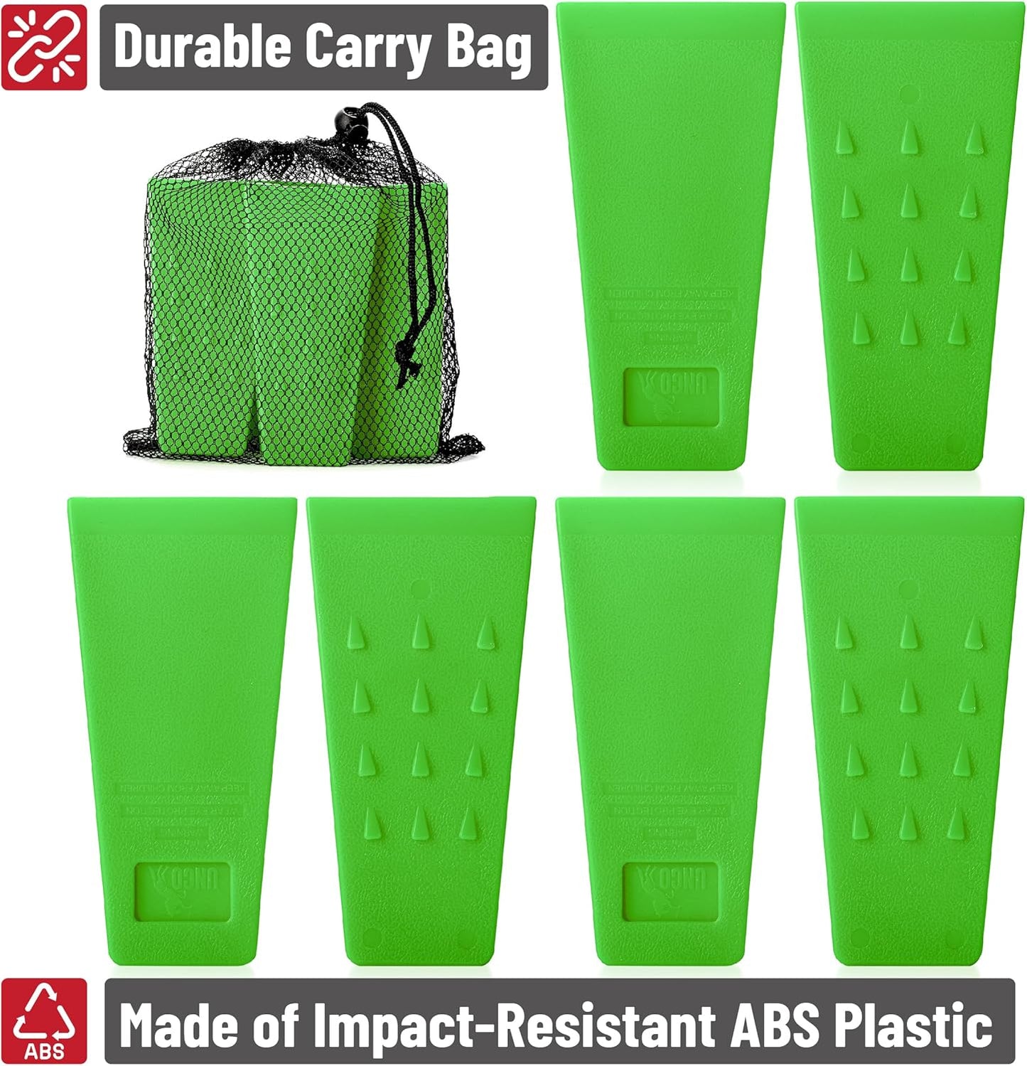 UNCO- Tree Felling Wedges with Spikes, 5.5", 6 pcs, Green Wedges with Storage Bag, Splitting Wedge, Plastic Wedges for Tree Cutting, Logging Tools and Equipment, Chainsaw Wedges for Trees, Wood Wedge