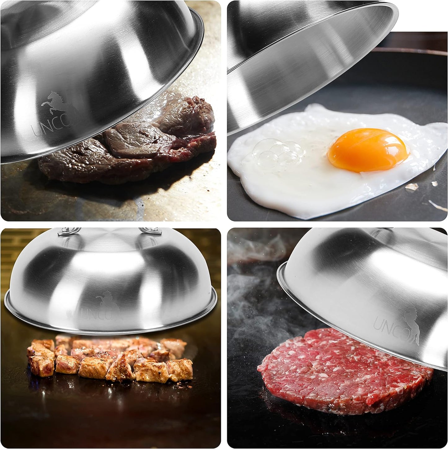 UNCO- Melting Dome, 9 Inch, Stainless Steel, Cheese Melting Dome, Round Basting Cover, Grilling Melting Dome, Cheese Melting Dome for Griddle, Griddle Grill Accessories