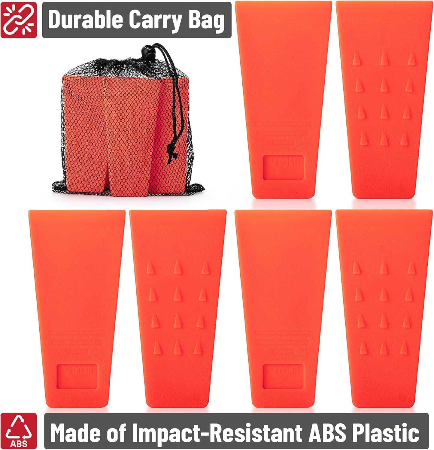 UNCO- Tree Felling Wedges with Spikes, 5.5", 6 pcs, Orange Wedges with Storage Bag, Splitting Wedge, Plastic Wedges for Tree Cutting, Logging Tools and Equipment, Chainsaw Wedges for Trees, Wood Wedge