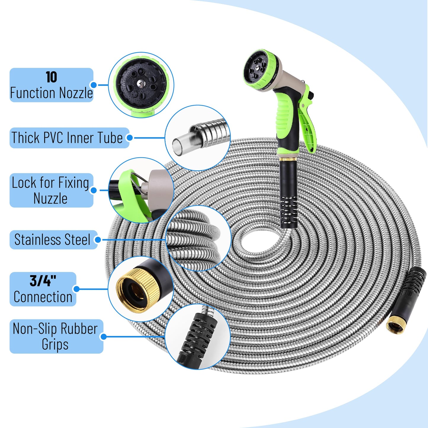 UNCO- Garden Hose, 6 Feet, Stainless Steel Hose, Metal Hose, Metal Garden Hose, Stainless Steel Garden Hose, Outdoor Hose, No Kink Garden Hose, Short Garden Hose, Garden Hose Metal