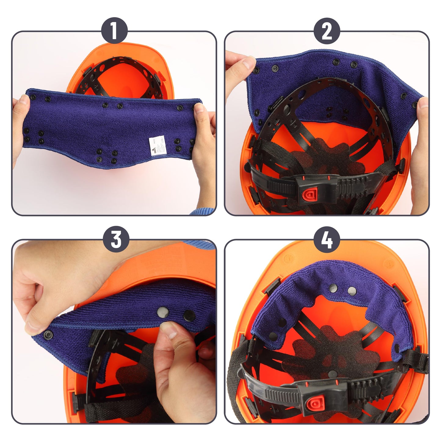 UNCO- Hard Hat Sweatband, 4 pcs, Navy Blue, Hard Hat Liner, Hard Hat Accessories, Sweatbands for Hats, Hardhat Sweatbands Washable, Reusable Hardhat Sweatbands, Sweat Bands for Hard Hats