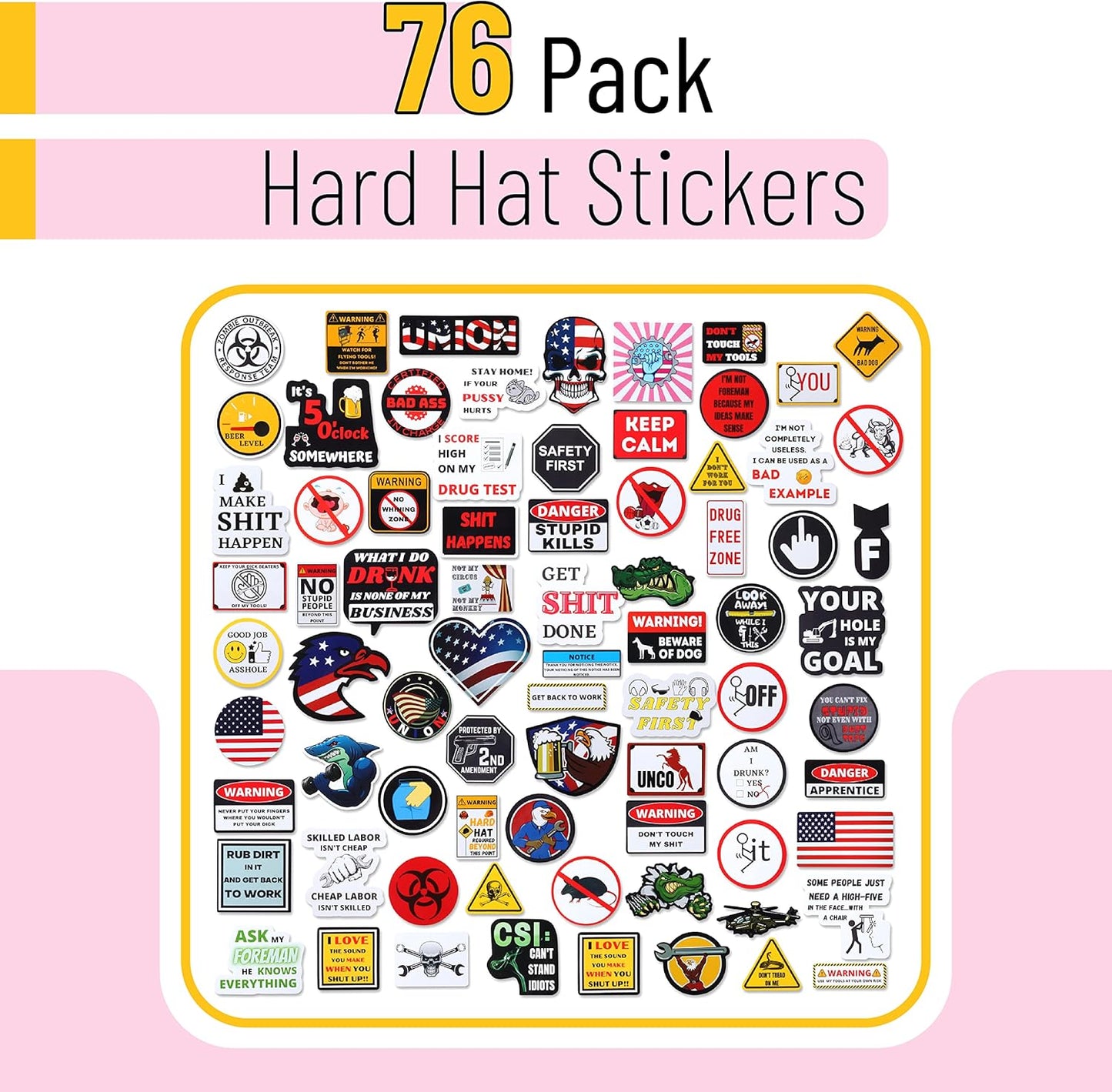 UNCO- Hard Hat Stickers, 76 pcs, Hardhat Stickers and Decals, Funny Stickers, Stickers for Men, Laptop Stickers for Men, Hardhat Stickers, Hard Hat Decals, Electrician Stickers for Hard Hats