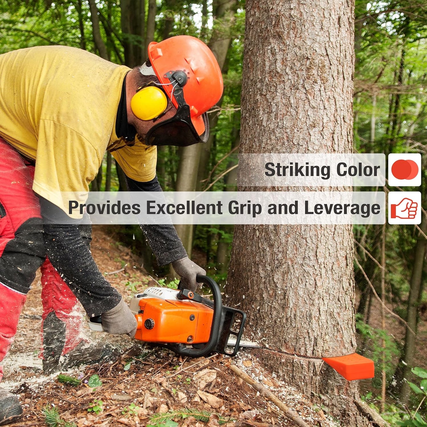 UNCO- Tree Felling Wedges with Spikes, 5.5", 6 pcs, Orange Wedges with Storage Bag, Splitting Wedge, Plastic Wedges for Tree Cutting, Logging Tools and Equipment, Chainsaw Wedges for Trees, Wood Wedge