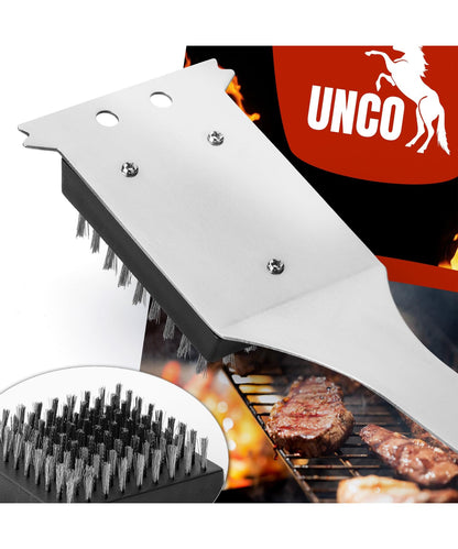 UNCO- Grill Brush and Scraper, 16.7”, Stainless Steel, Grill Cleaner, Grill Brush, Grill Cleaning Brush, BBQ Brill Brush, BBQ Brush for Grill Cleaning, Grill Brush for Outdoor Grill, Safe Grill Brush