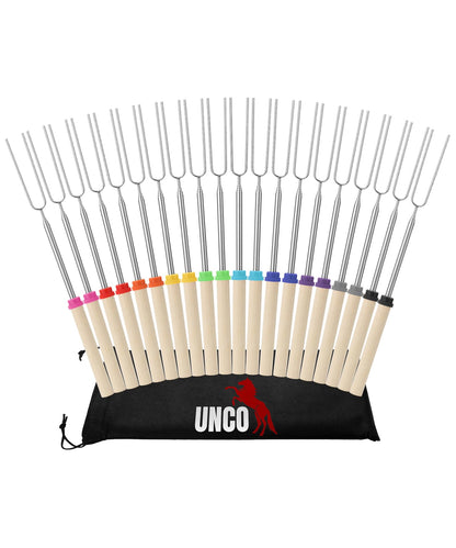 UNCO - Extendable Stainless Steel Roasting Sticks, 5 Pack, 32" - For S'mores, Hot Dogs, Campfires and Fire Pits