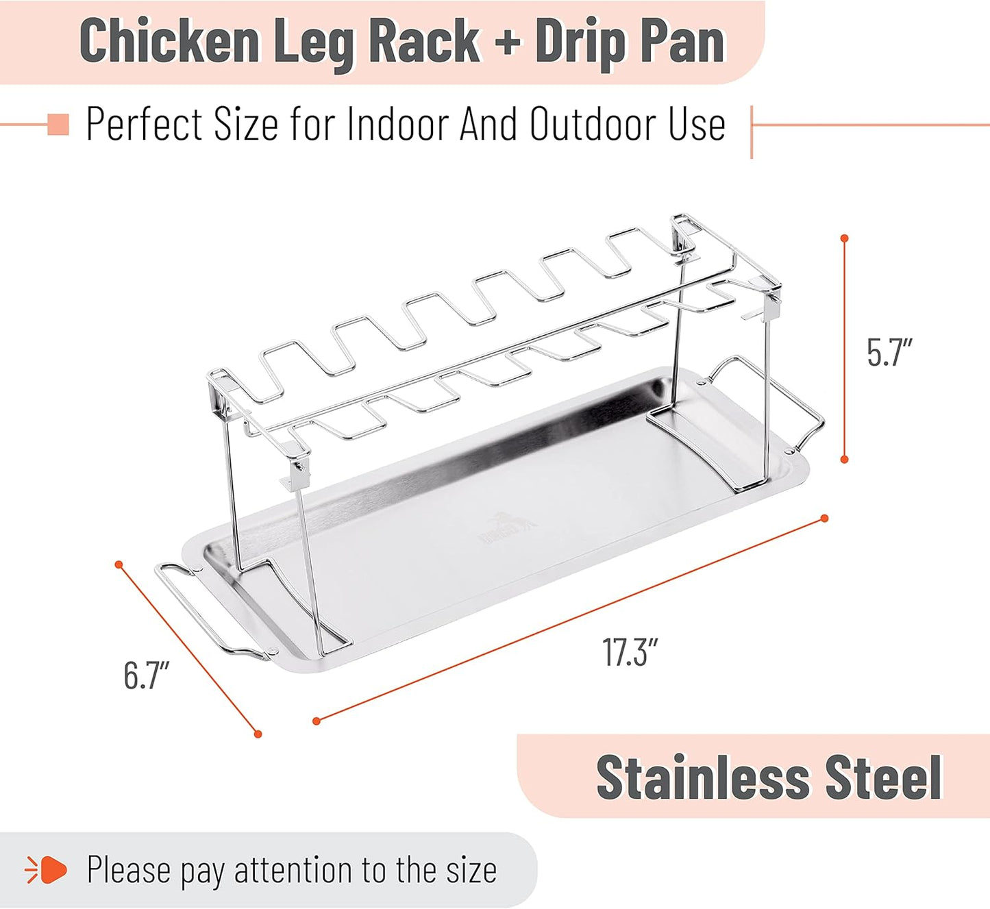 UNCO- Chicken Leg Rack for Grill with Drip Pan, 14 Slots Stainless Steel, Chicken Wing Rack for Smoker, Chicken Drumstick Rack, Chicken Stand for Smoker, Chicken Drumstick Holder, Grill Rack.