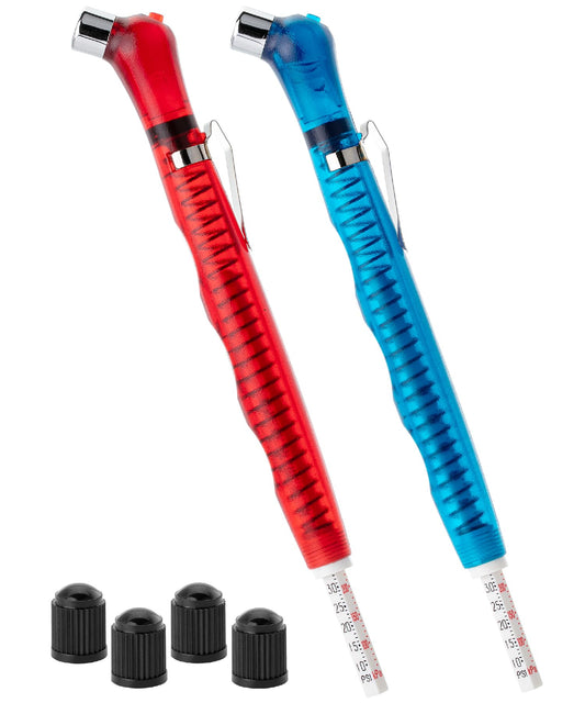 UNCO- Pencil Tire Pressure Gauge, 2 Pack, Blue & Red, 10-75 PSI, Tire Gauges for Tire Pressure, Tire Gauge, Air Pressure Gauge for Tires, Tire Air Gauge Tire Pressure, Car Tire Pressure Gauge