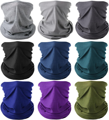 UNCO- Neck Gaiters, 9 Pack, Neck Gaiter, Gators Face Mask, Neck Gator, Head Scarf for Men, Headwraps for Women, Face Cover for Sun Protection, Head Wraps for Men, Bandanas for Women, Bandana