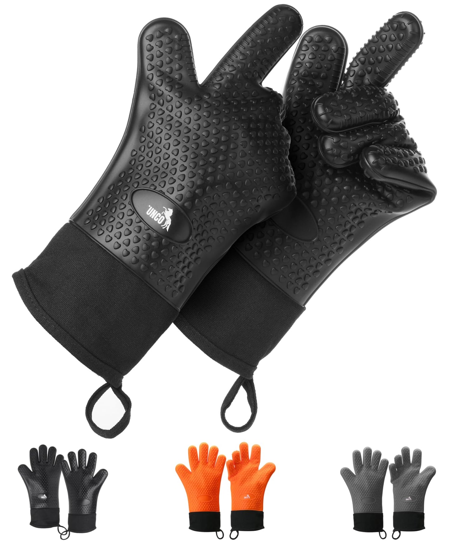 UNCO- Grill Gloves, Silicone Gloves Heat Resistant, Oven Gloves, BBQ Gloves, Meat Gloves, Barbecue Gloves, Grilling Gloves, Meat Gloves for Pulling Meat, Grill Gloves for Outdoor Grill, Grill Mitts