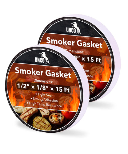 UNCO- Smoker Gasket, 15 Ft, 1/2"X1/8", Grill Gasket, Heat Gasket, Smoker Heat Tape, Smoker Gasket Sealer High Temp, Kettle Grill Gasket, BBQ Gasket, High Temperature Gasket Smoker, Smoker Door Gasket