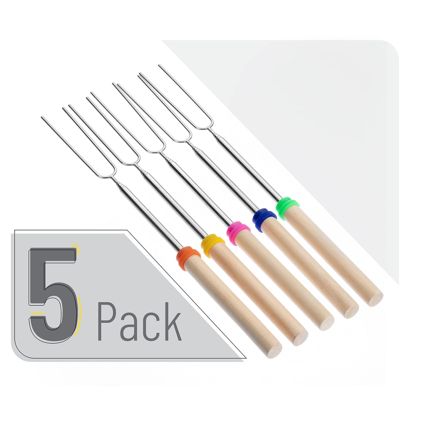 UNCO - Extendable Stainless Steel Roasting Sticks, 5 Pack, 32" - For S'mores, Hot Dogs, Campfires and Fire Pits