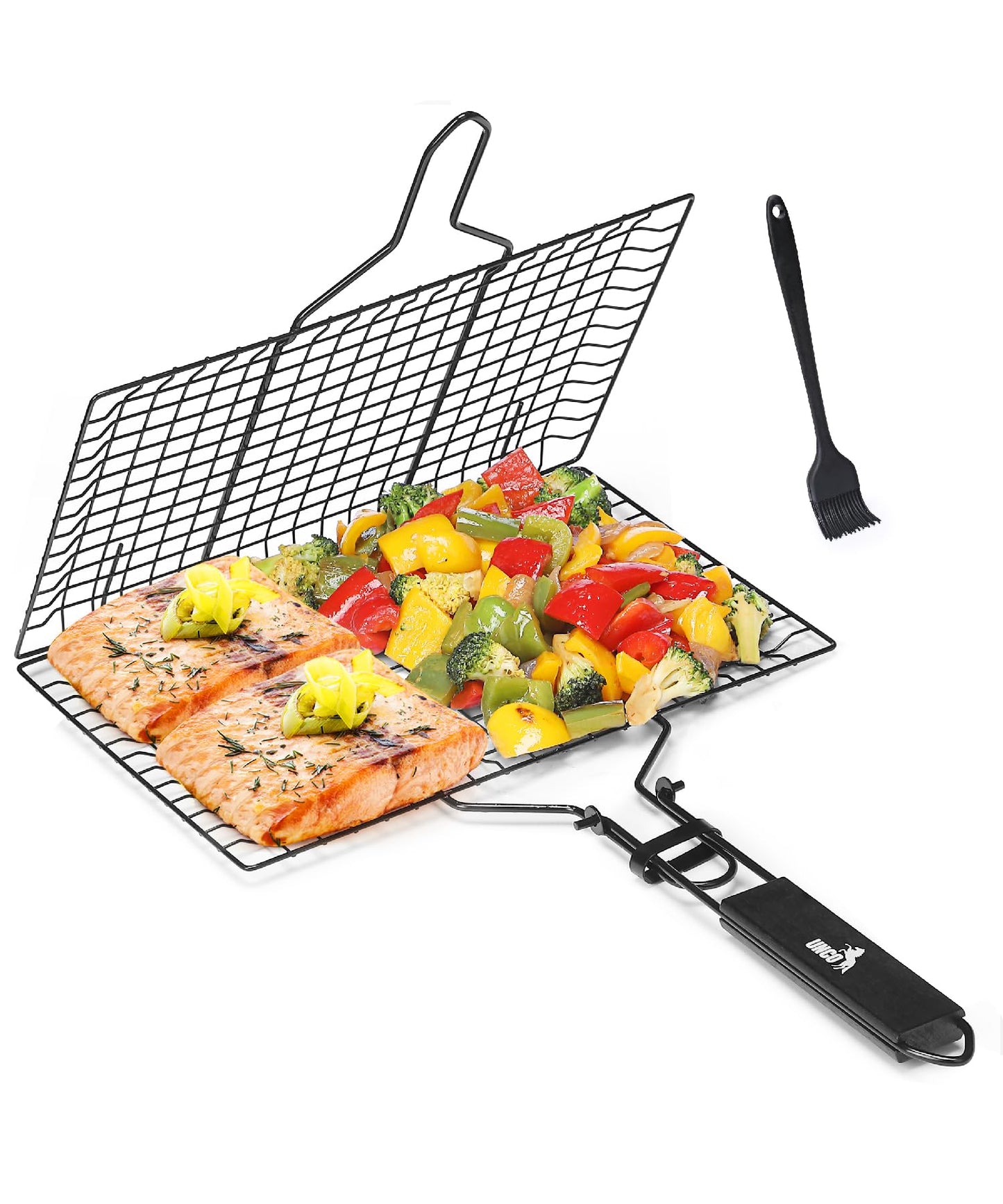 UNCO- Grill Basket, Stainless Steel, Black, Fish Grill Baskets for Outdoor Grill, Vegetable Grill Basket, BBQ Grill Basket, BBQ Basket, Grilling Basket, Grill Fish Basket for Grilling