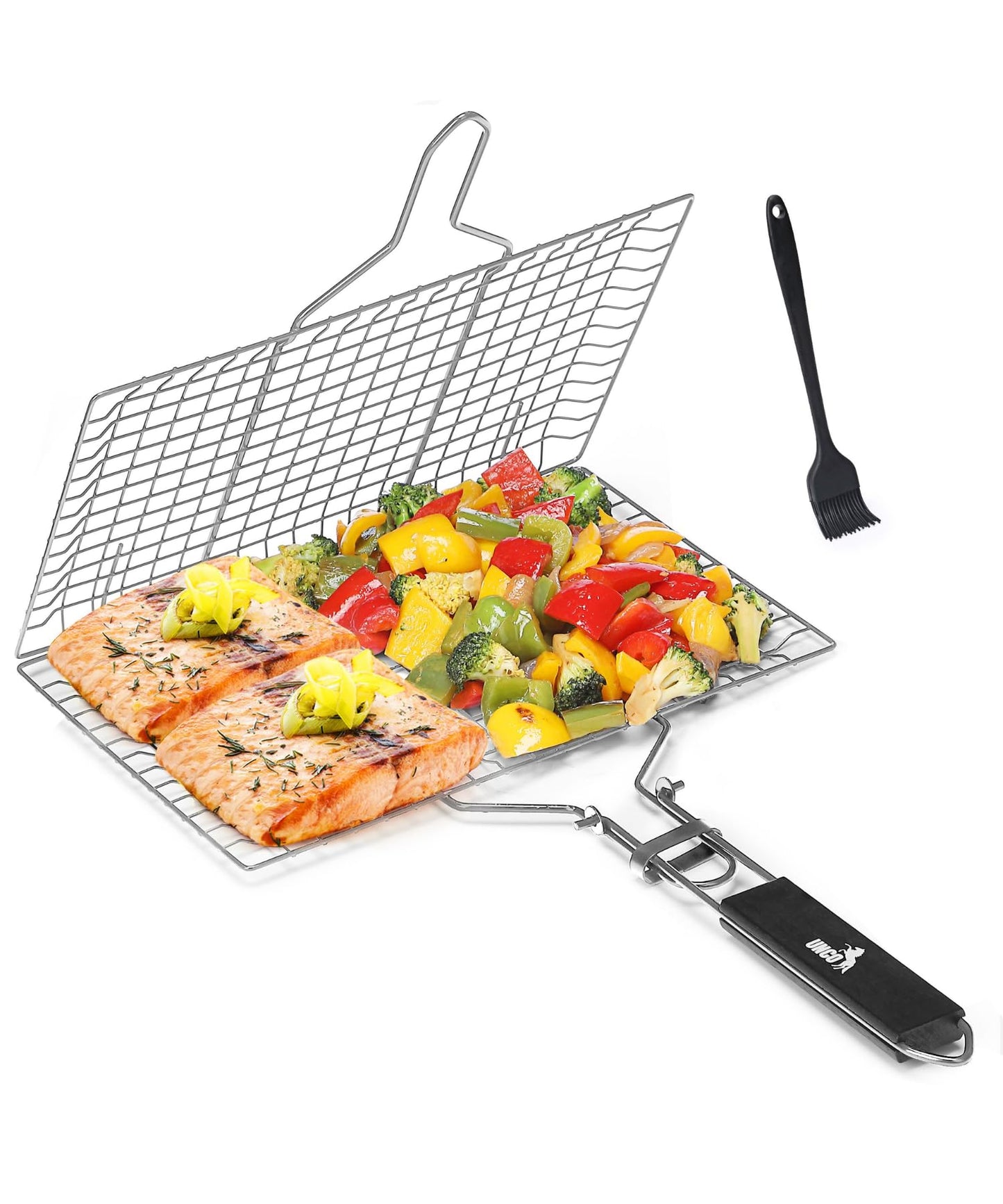 UNCO- Grill Basket, Stainless Steel, Black, Fish Grill Baskets for Outdoor Grill, Vegetable Grill Basket, BBQ Grill Basket, BBQ Basket, Grilling Basket, Grill Fish Basket for Grilling