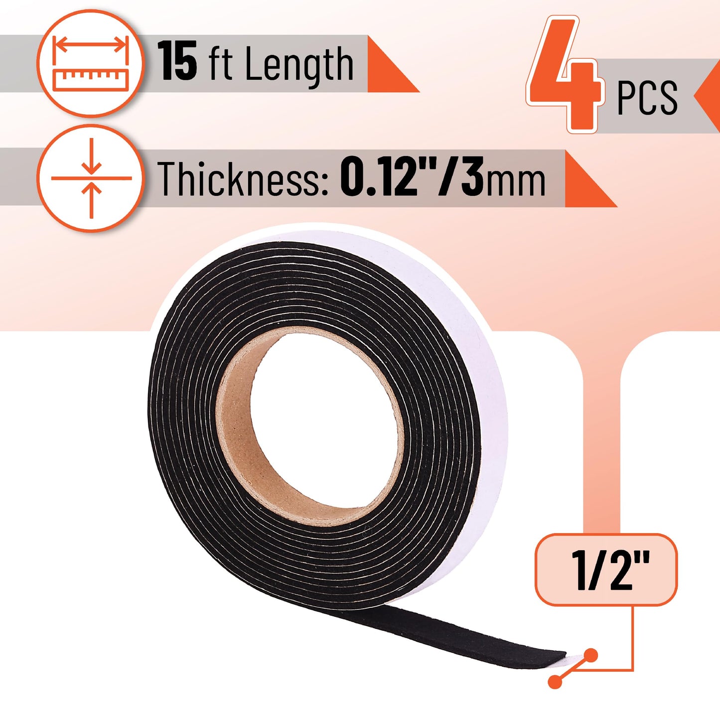 UNCO- Smoker Gasket, 15 Ft, 1/2"X1/8", Grill Gasket, Heat Gasket, Smoker Heat Tape, Smoker Gasket Sealer High Temp, Kettle Grill Gasket, BBQ Gasket, High Temperature Gasket Smoker, Smoker Door Gasket