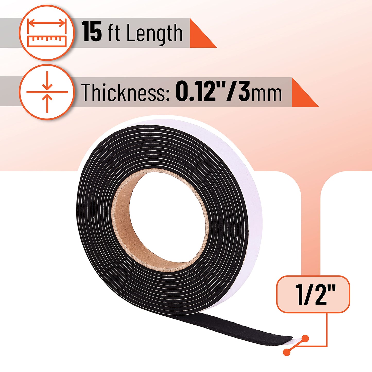 UNCO- Smoker Gasket, 15 Ft, 1/2"X1/8", Grill Gasket, Heat Gasket, Smoker Heat Tape, Smoker Gasket Sealer High Temp, Kettle Grill Gasket, BBQ Gasket, High Temperature Gasket Smoker, Smoker Door Gasket