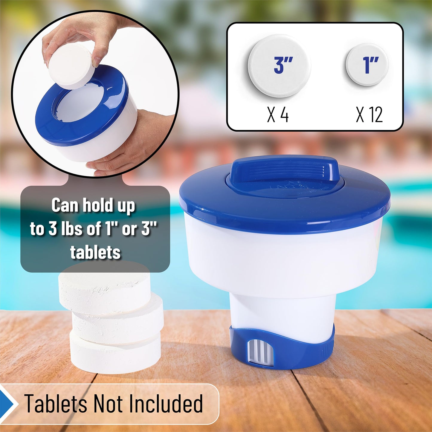 Pool Chlorine Floater, Collapsible, Chlorine Tablet Floater, Chlorine Floater 3 Inch Tablets, Floating Chlorine Dispenser for Pool, Pool Tablet Floater, Pool Floater for Chlorine Tablets, 7" Floater