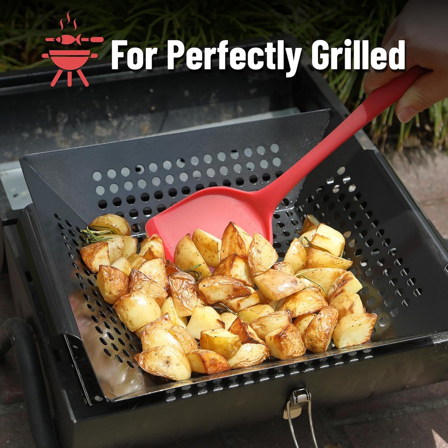 UNCO- Grill Basket, 13.6" x 12", Grill Baskets for Outdoor Grill Vegetables, BBQ Vegetable Grilling Basket, Grilling Baskets for Outdoor Grill, Vegetable Grill Basket for Veggies, Veggie Grill Basket