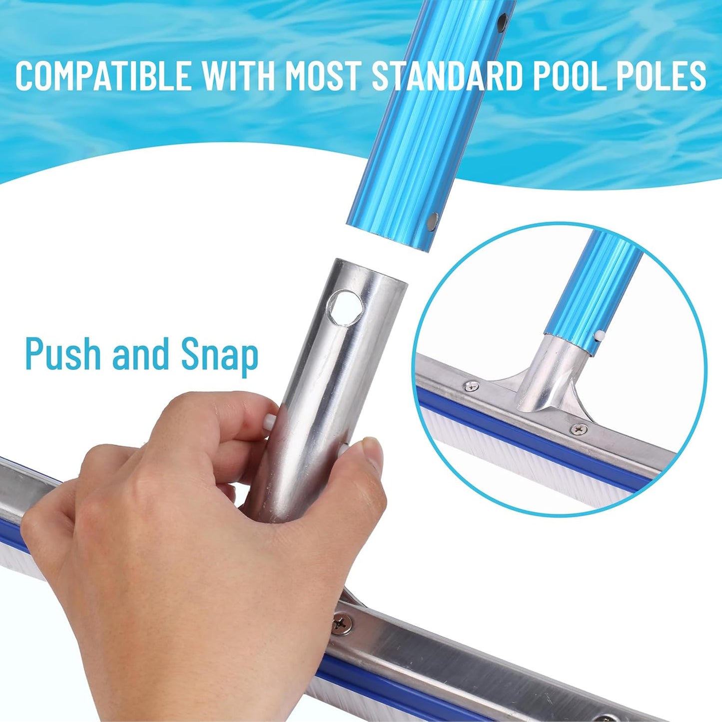 UNCO- Pool Brush Head, 17.3 in, Swimming Pool Wall & Tile Brush, Aluminium Swimming Pool Brush Head for Inground Pools, Nylon Bristles, Pool Cleaning Brush, Pool Brushes for In Ground Pool