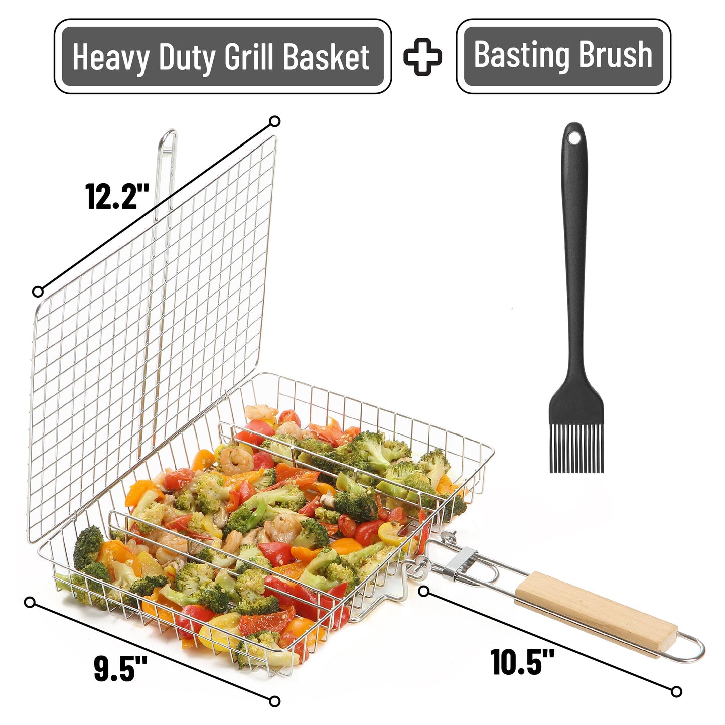 UNCO- Grill Basket, Stainless Steel, Black, Fish Grill Baskets for Outdoor Grill, Vegetable Grill Basket, BBQ Grill Basket, BBQ Basket, Grilling Basket, Grill Fish Basket for Grilling