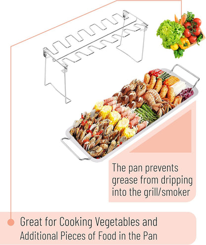 UNCO- Chicken Leg Rack for Grill with Drip Pan, 14 Slots Stainless Steel, Chicken Wing Rack for Smoker, Chicken Drumstick Rack, Chicken Stand for Smoker, Chicken Drumstick Holder, Grill Rack.