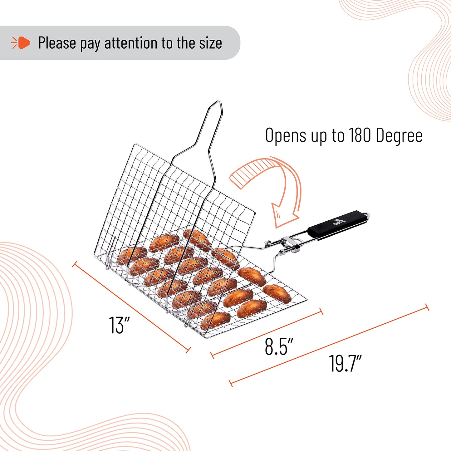 UNCO- Grill Basket, Stainless Steel, Black, Fish Grill Baskets for Outdoor Grill, Vegetable Grill Basket, BBQ Grill Basket, BBQ Basket, Grilling Basket, Grill Fish Basket for Grilling