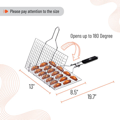 UNCO- Grill Basket, Stainless Steel, Black, Fish Grill Baskets for Outdoor Grill, Vegetable Grill Basket, BBQ Grill Basket, BBQ Basket, Grilling Basket, Grill Fish Basket for Grilling