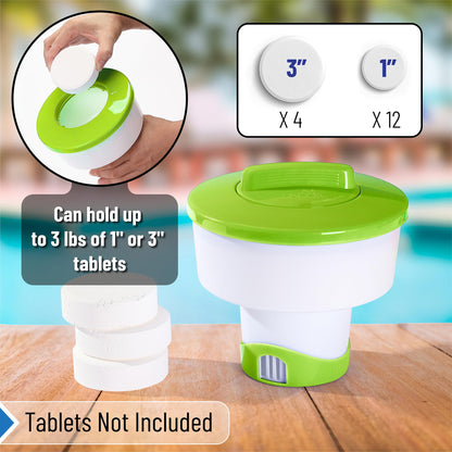 Pool Chlorine Floater, Collapsible, Chlorine Tablet Floater, Chlorine Floater 3 Inch Tablets, Floating Chlorine Dispenser for Pool, Pool Tablet Floater, Pool Floater for Chlorine Tablets, 7" Floater